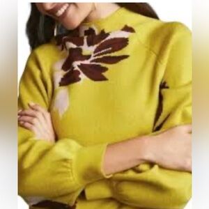 Anthropologie sweater Beatriz knit Mock Neck Crop Sweater Sold Out S chartreuse